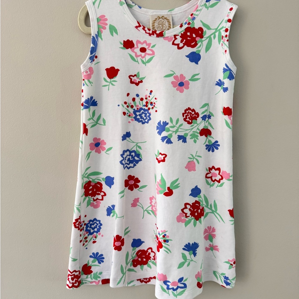 Kids Floral Swing Dress - White with Red, Blue & Pink Flowers
